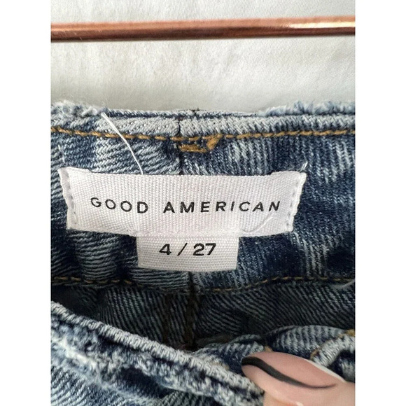 Good American Blue Jeans 90’s Duster Distressed Size 4/27 NEW - Picture 6 of 9